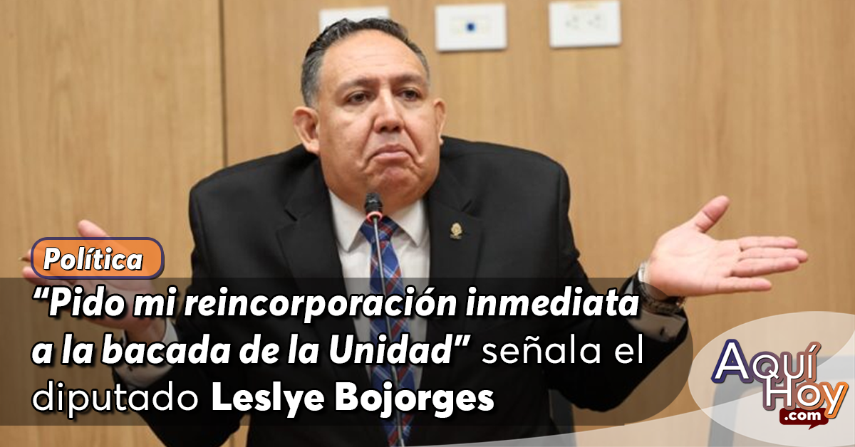 Leslye Bojorges: «Pido la reincorporación plena a la bancada de la Unidad»